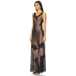 JONATHAN SIMKHAI Lacey Maxi Satin Slip Dress in Mocha Multi 0